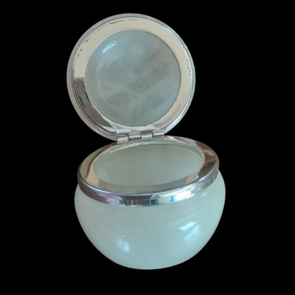 Vintage Alabaster Round Hinged Trinket Jewelry Pill Box. Italy - Picture 2 of 6